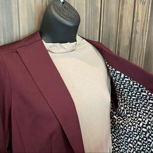 Burgundy 3/4 Sleeve Open Blazer
